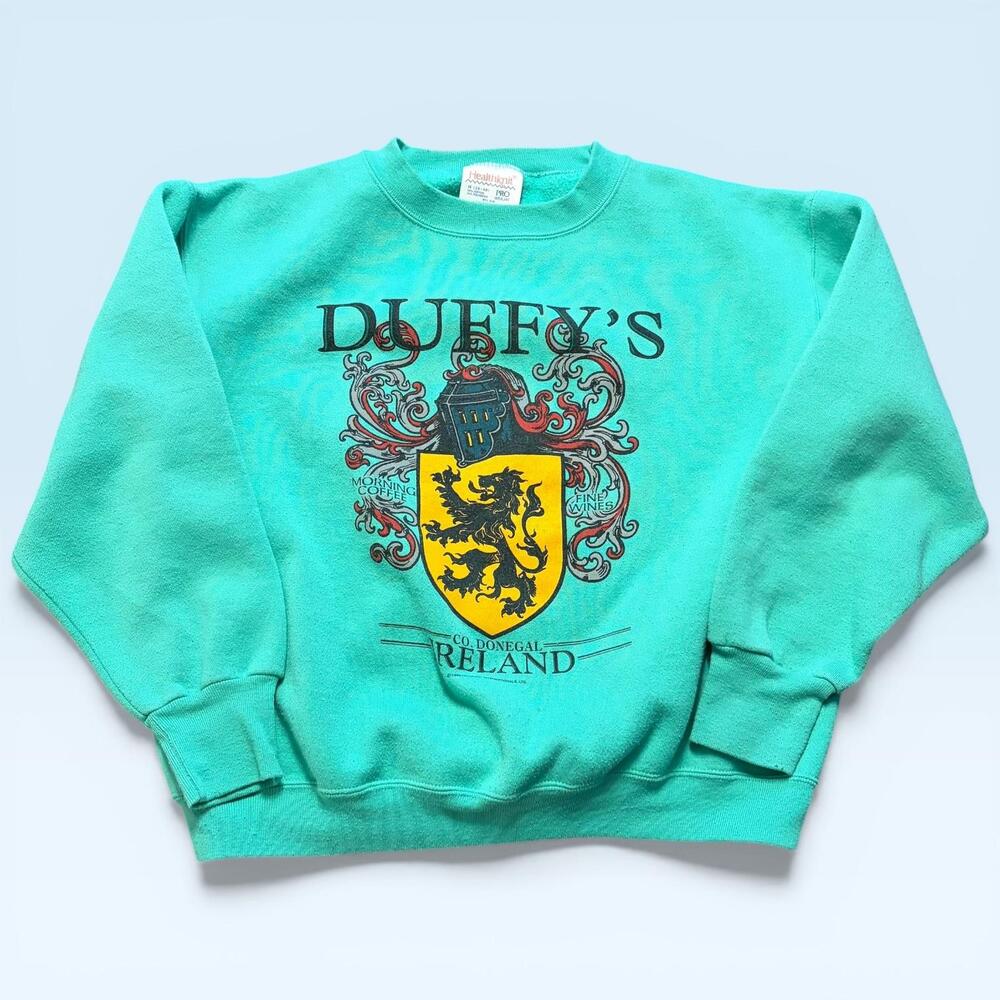 Vintage Healthknit Sweatshirt Mens Medium Green Duffy's Ireland Fleece USA 80s
